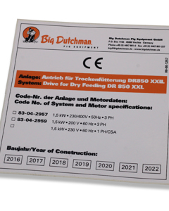 Typenschild D/GB: Antrieb DR850-XXL